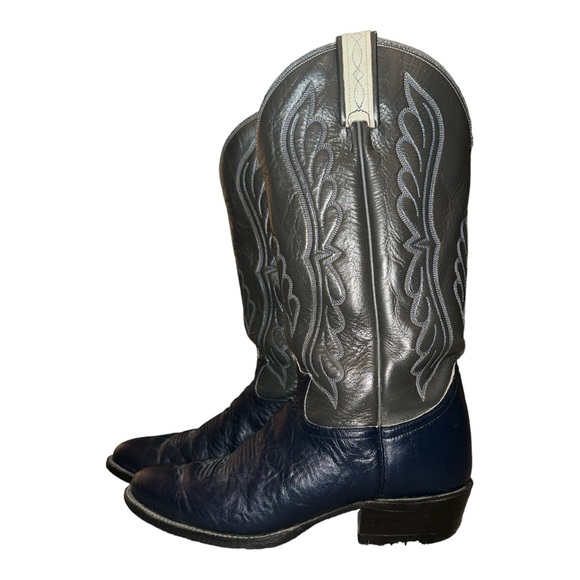 Tony Lama Vintage Western Cowboy Boots Men’s Sz 9.5D Blue and Gray Leather S5440 - Picture 2 of 11